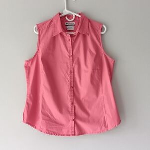 Columbia Cotton Sleeveless Blouse Button-Down Shirt Pink Extra Large XL